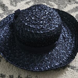 Vintage 1950s 1960s Navy Blue Woven Nylon Wicker Hat